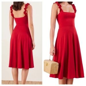 Reformation Eda Flare Dress Red Medium